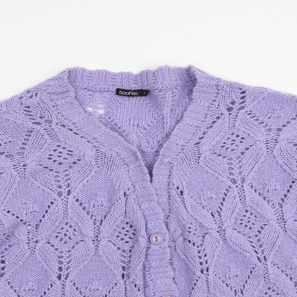 Boohoo Womens Purple V-Neck  Acrylic Cardigan Jumper Size XL