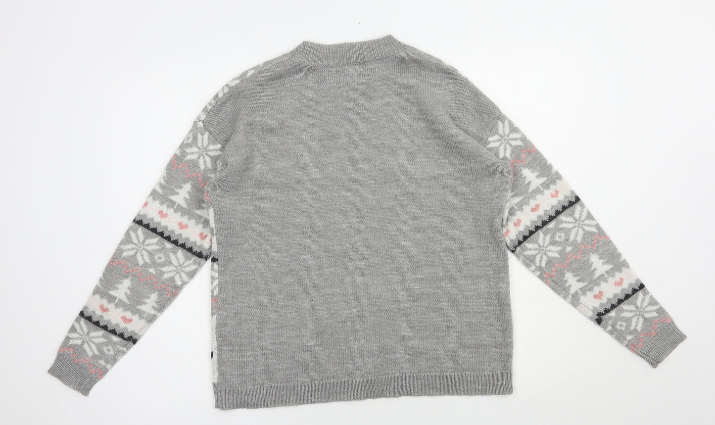 George Womens Grey Crew Neck Fair Isle Acrylic Pullover Jumper Size S   - Christmas