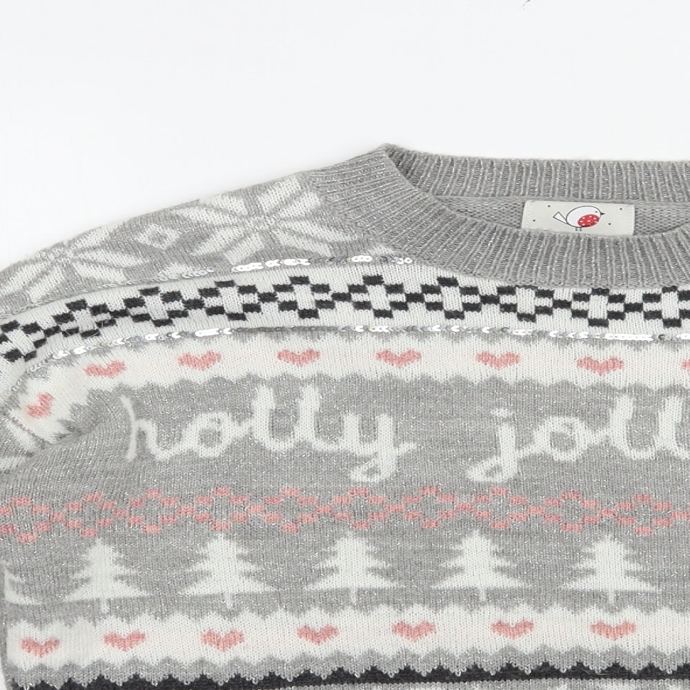 George Womens Grey Crew Neck Fair Isle Acrylic Pullover Jumper Size S   - Christmas