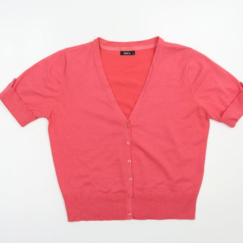 M&Co Womens Pink V-Neck  Cotton Full Zip Jumper Size M