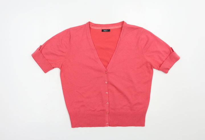 M&Co Womens Pink V-Neck Cotton Full Zip Jumper Size M