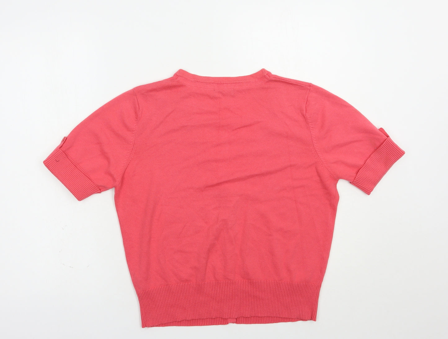 M&Co Womens Pink V-Neck  Cotton Full Zip Jumper Size M