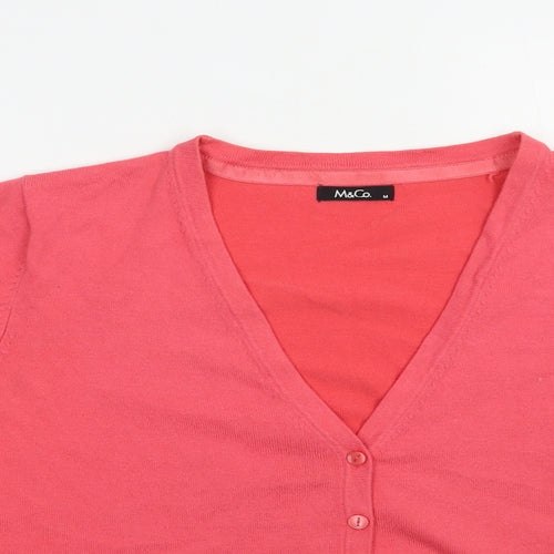 M&Co Womens Pink V-Neck  Cotton Full Zip Jumper Size M