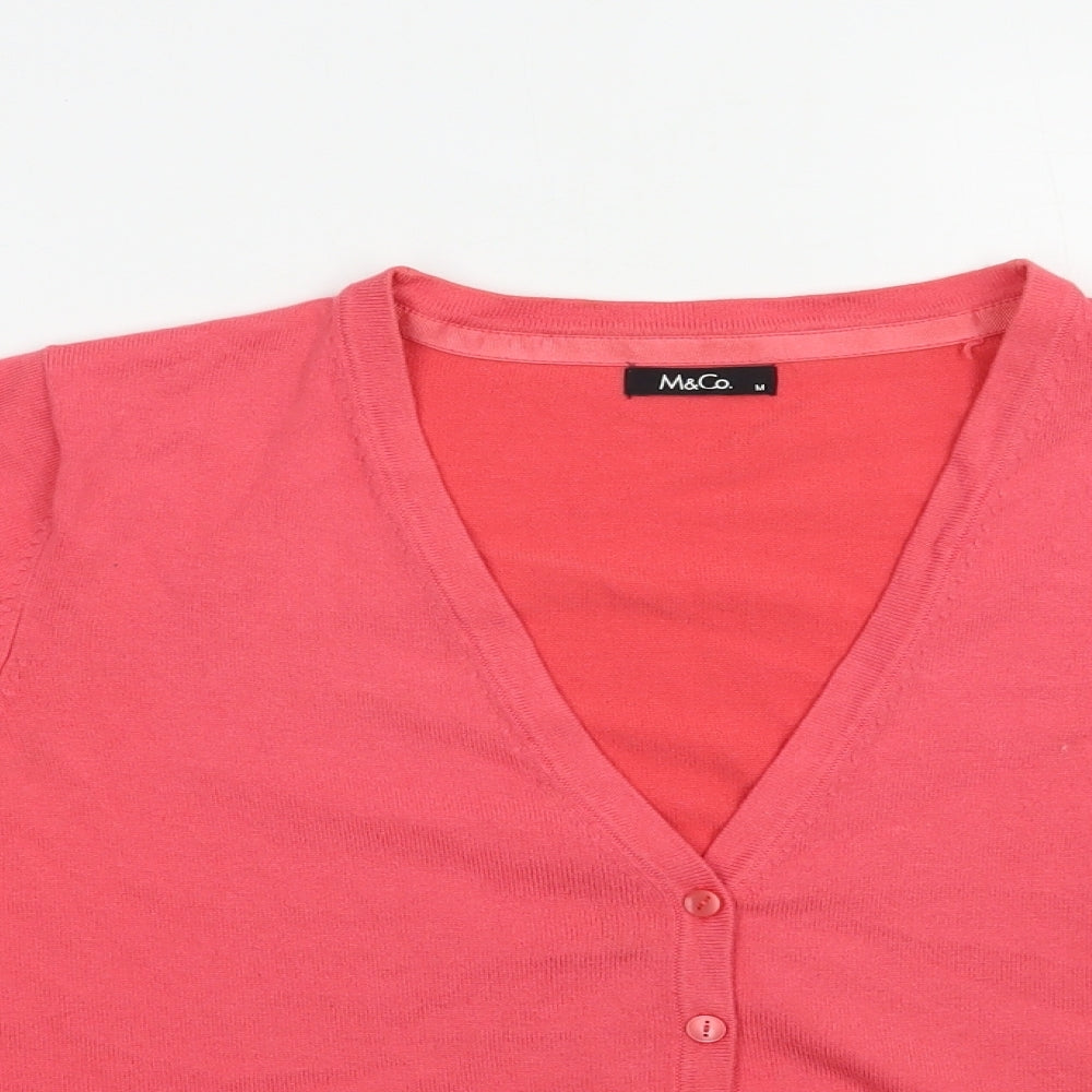 M&Co Womens Pink V-Neck  Cotton Full Zip Jumper Size M