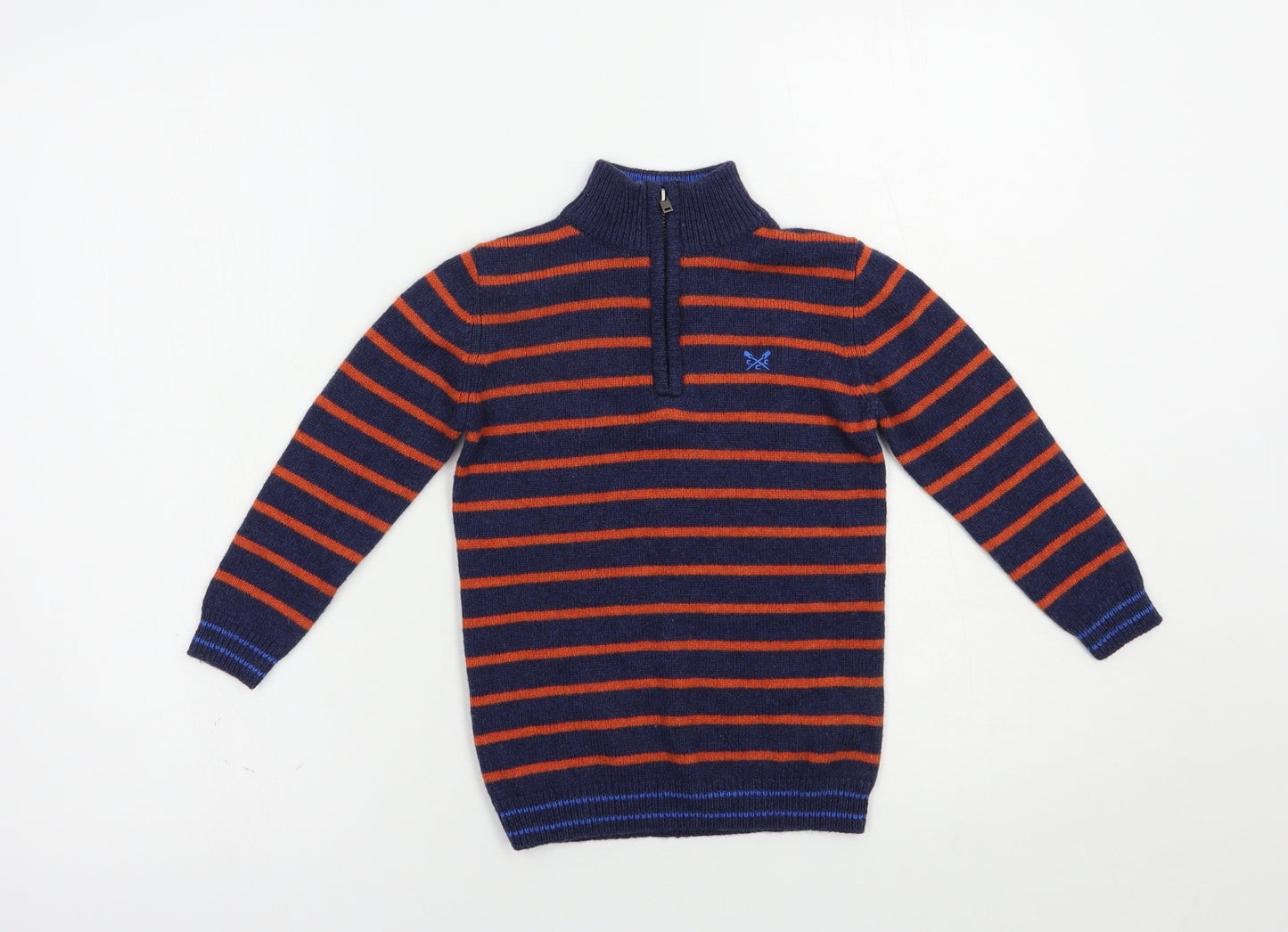 Crew Clothing Boys Blue High Neck Striped Wood Pullover Jumper Size 4-5 Years  Zip