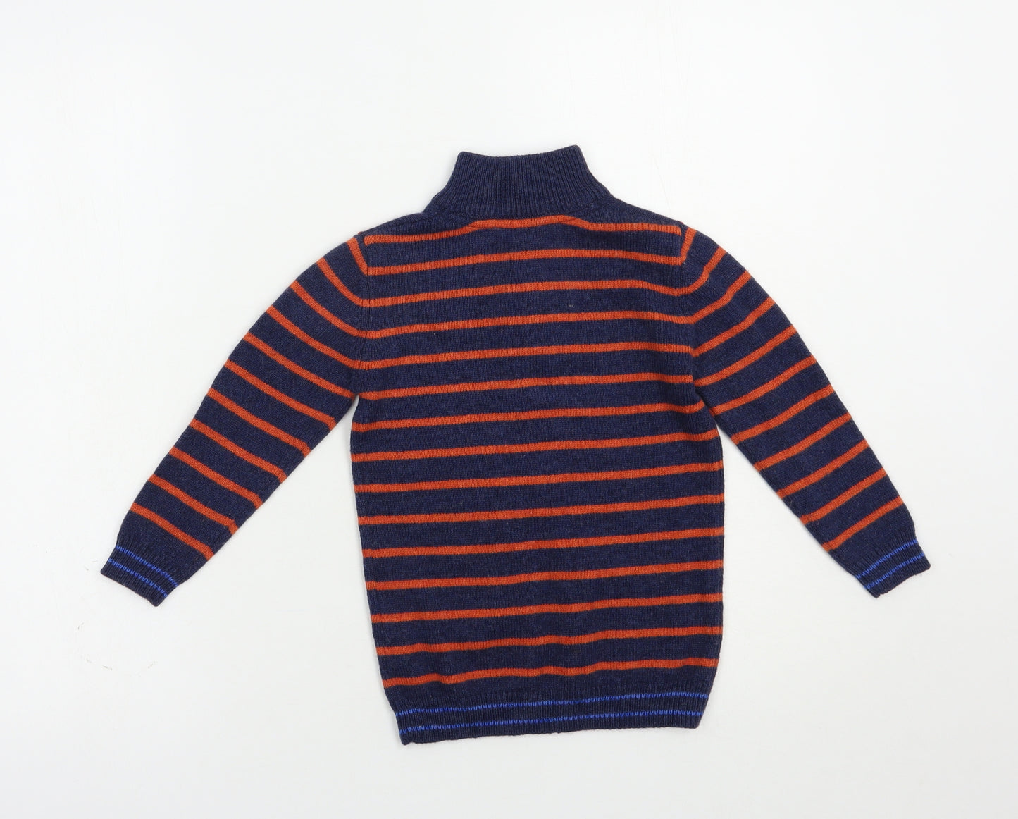 Crew Clothing Boys Blue High Neck Striped Wood Pullover Jumper Size 4-5 Years  Zip