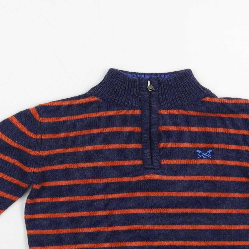 Crew Clothing Boys Blue High Neck Striped Wood Pullover Jumper Size 4-5 Years  Zip
