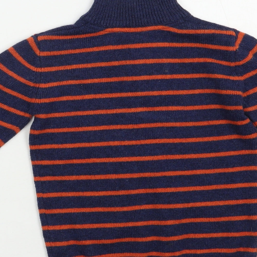 Crew Clothing Boys Blue High Neck Striped Wood Pullover Jumper Size 4-5 Years  Zip