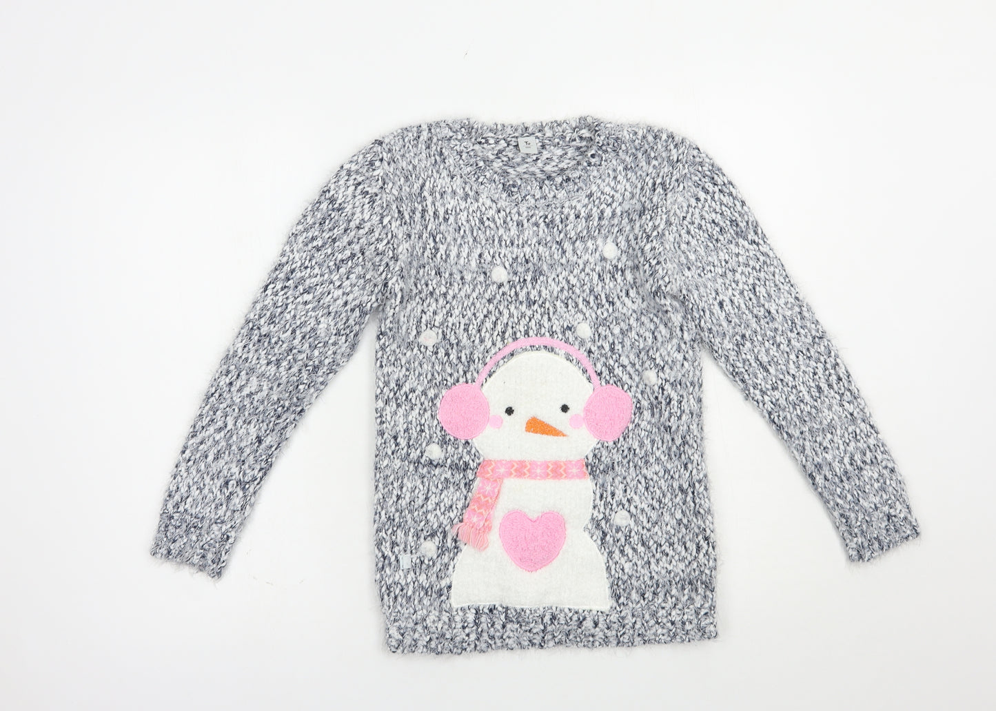 TU Girls Grey Crew Neck  Polyester Pullover Jumper Size 11 Years  Pullover - Snowman