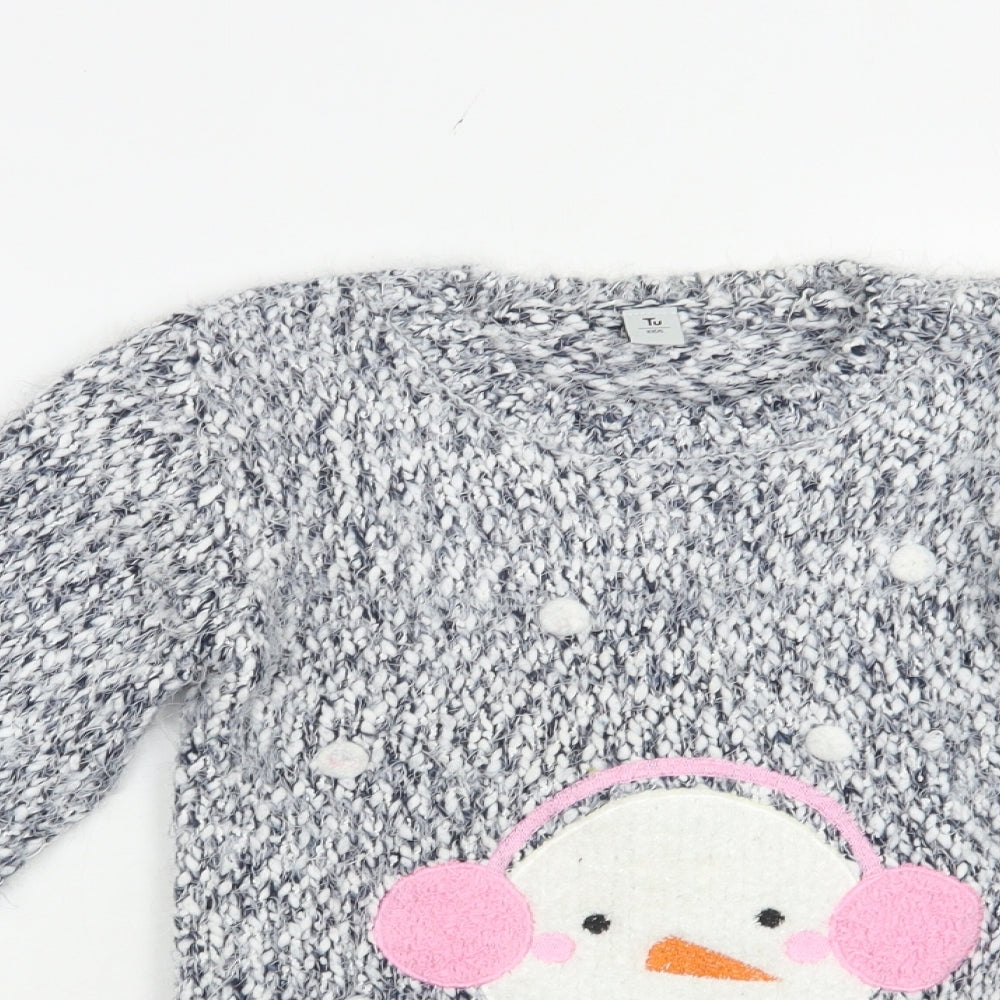 TU Girls Grey Crew Neck  Polyester Pullover Jumper Size 11 Years  Pullover - Snowman