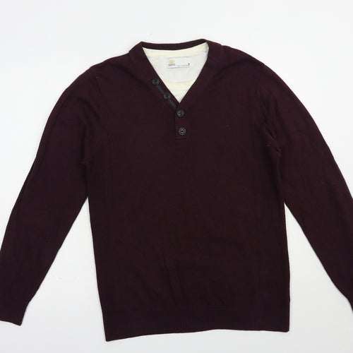 NEXT Mens Purple V-Neck  Cotton Pullover Jumper Size M