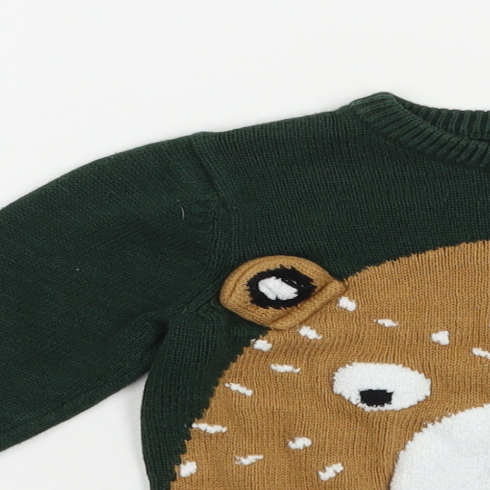 Matalan Boys Green Crew Neck  Cotton Pullover Jumper Size 2-3 Years  Pullover - Cute Bear