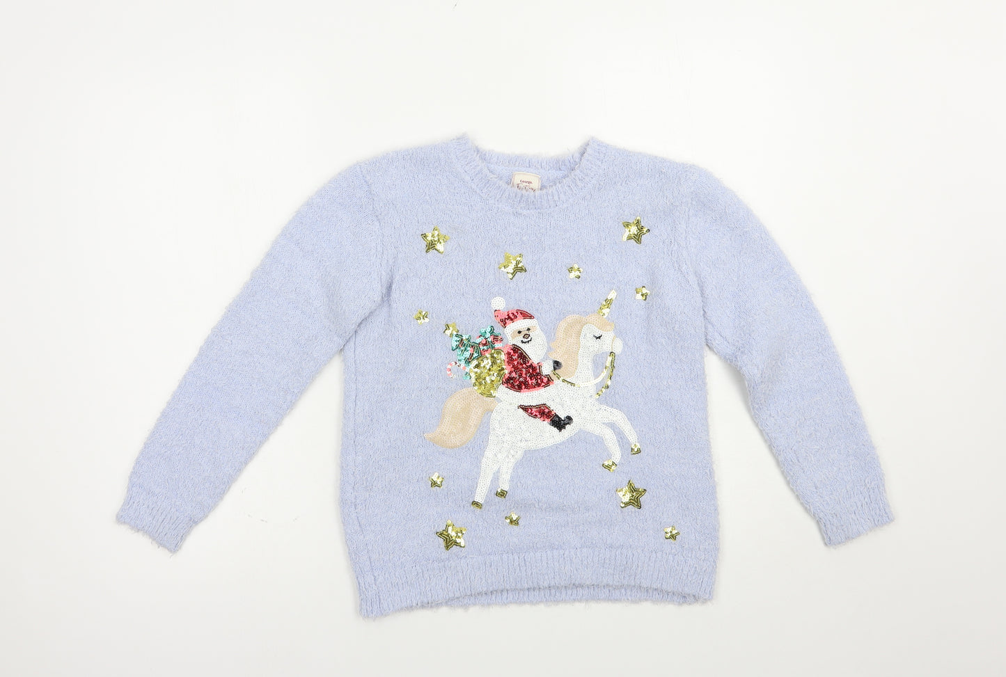 George Girls Blue Crew Neck  Polyester Pullover Jumper Size 11-12 Years  Pullover - Christmas Jumper