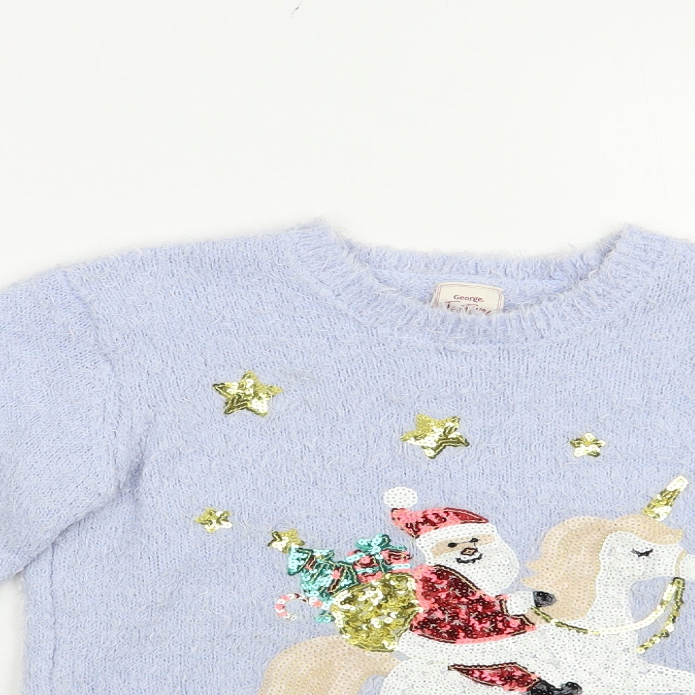George Girls Blue Crew Neck  Polyester Pullover Jumper Size 11-12 Years  Pullover - Christmas Jumper