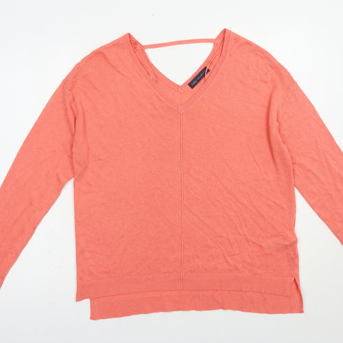 Marks and Spencer Womens Pink V-Neck  Viscose Pullover Jumper Size 14
