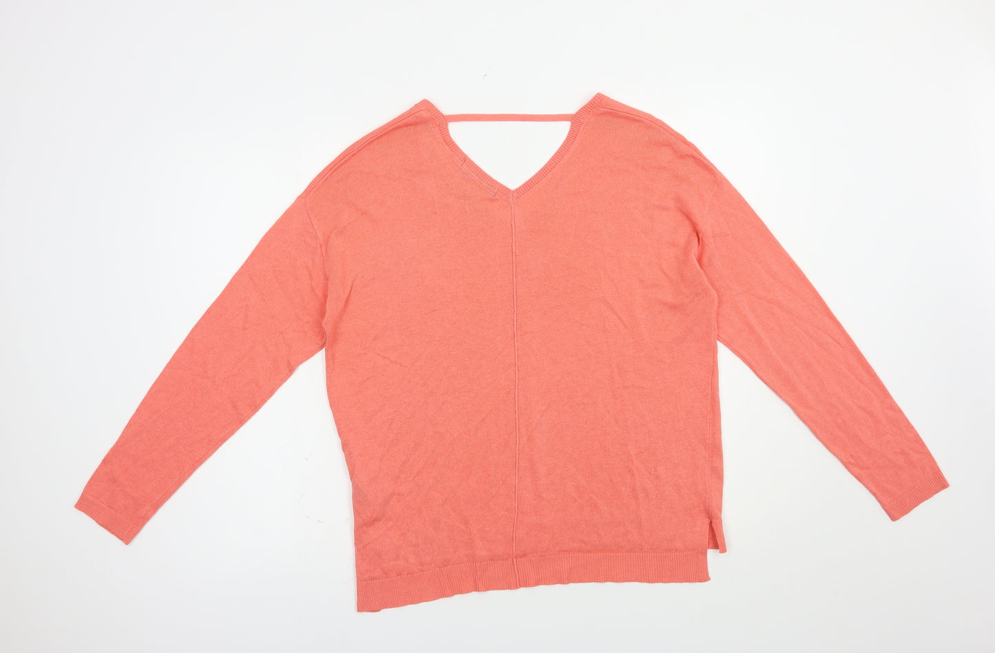Marks and Spencer Womens Pink V-Neck  Viscose Pullover Jumper Size 14