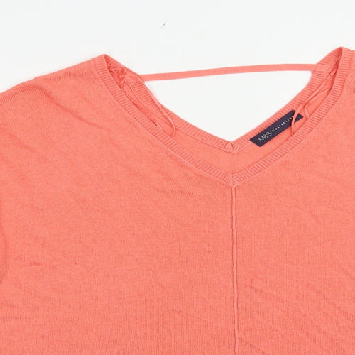 Marks and Spencer Womens Pink V-Neck  Viscose Pullover Jumper Size 14