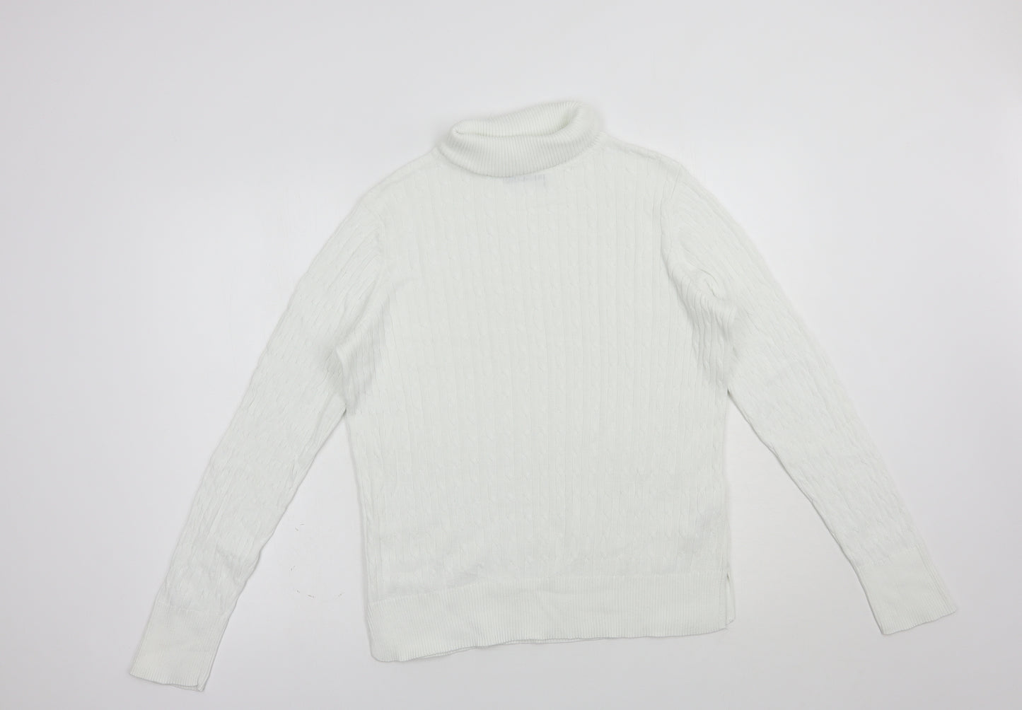 JNY Womens White Roll Neck  Cotton Pullover Jumper Size M