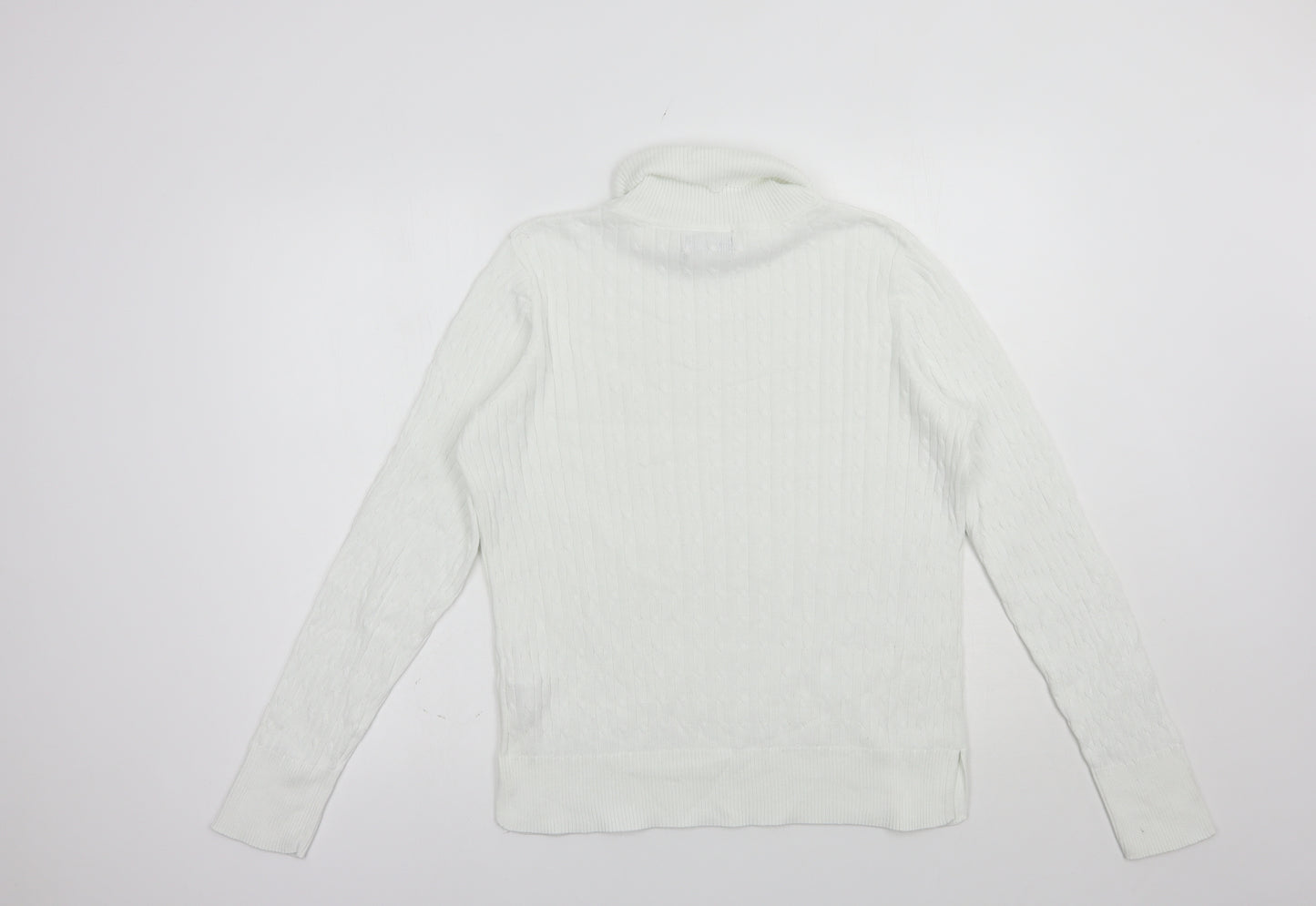 JNY Womens White Roll Neck  Cotton Pullover Jumper Size M