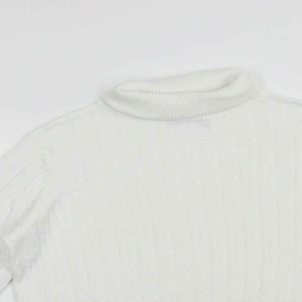 JNY Womens White Roll Neck  Cotton Pullover Jumper Size M