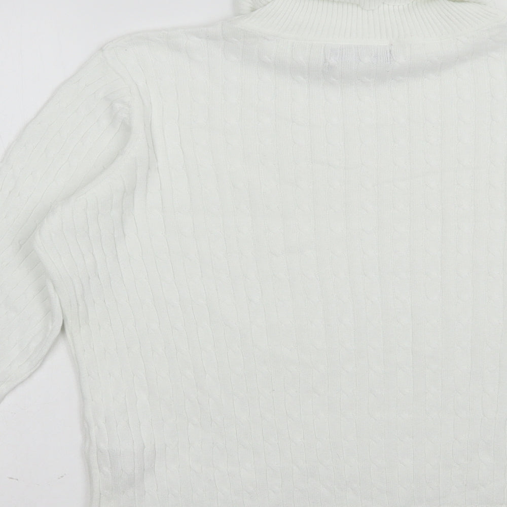 JNY Womens White Roll Neck  Cotton Pullover Jumper Size M