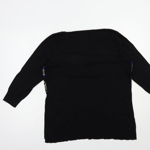 Principles Womens Black Boat Neck Geometric Viscose Pullover Jumper Size 14