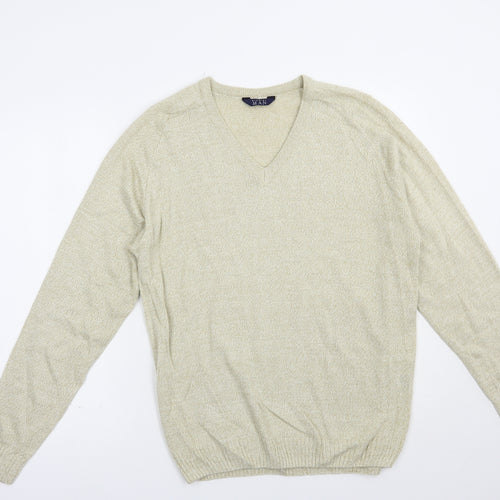 Premier Man Mens Beige V-Neck  Acrylic Pullover Jumper Size M