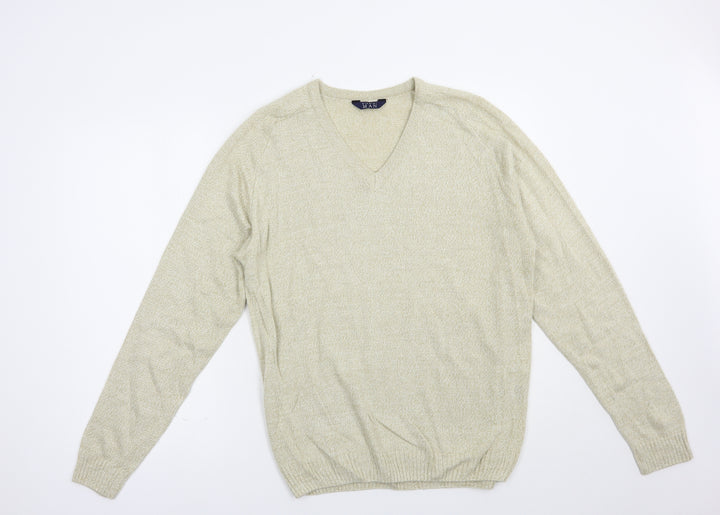 Premier Man Mens Beige V-Neck Acrylic Pullover Jumper Size M
