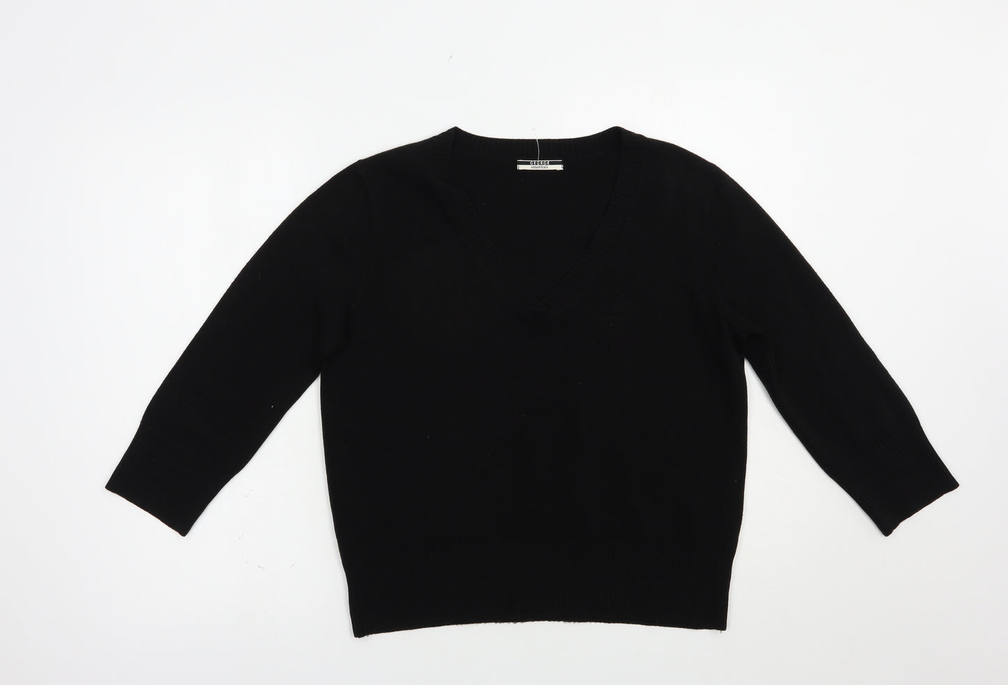 George Womens Black V-Neck  Acrylic Pullover Jumper Size 16
