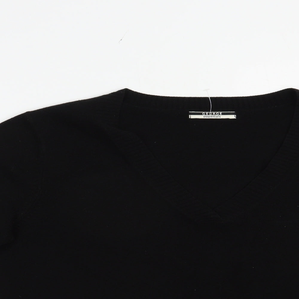 George Womens Black V-Neck  Acrylic Pullover Jumper Size 16