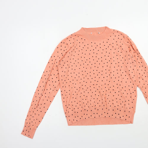 TU Womens Pink Mock Neck Polka Dot Viscose Pullover Jumper Size 10
