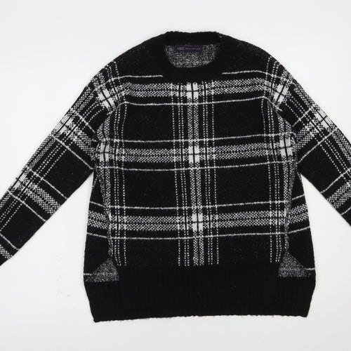 Marks and Spencer Womens Black Crew Neck Plaid Acrylic Pullover Jumper Size S