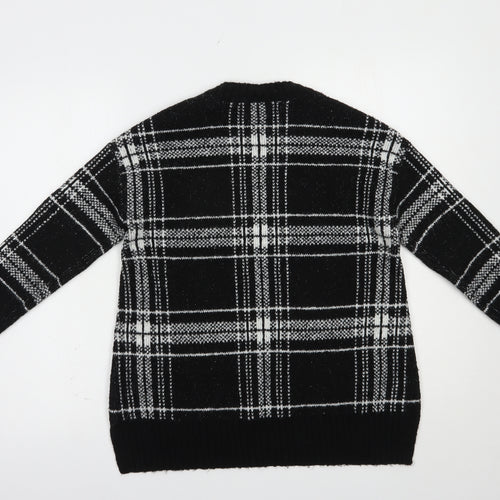 Marks and Spencer Womens Black Crew Neck Plaid Acrylic Pullover Jumper Size S