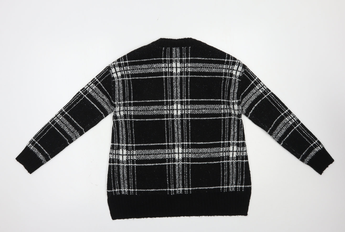 Marks and Spencer Womens Black Crew Neck Plaid Acrylic Pullover Jumper Size S