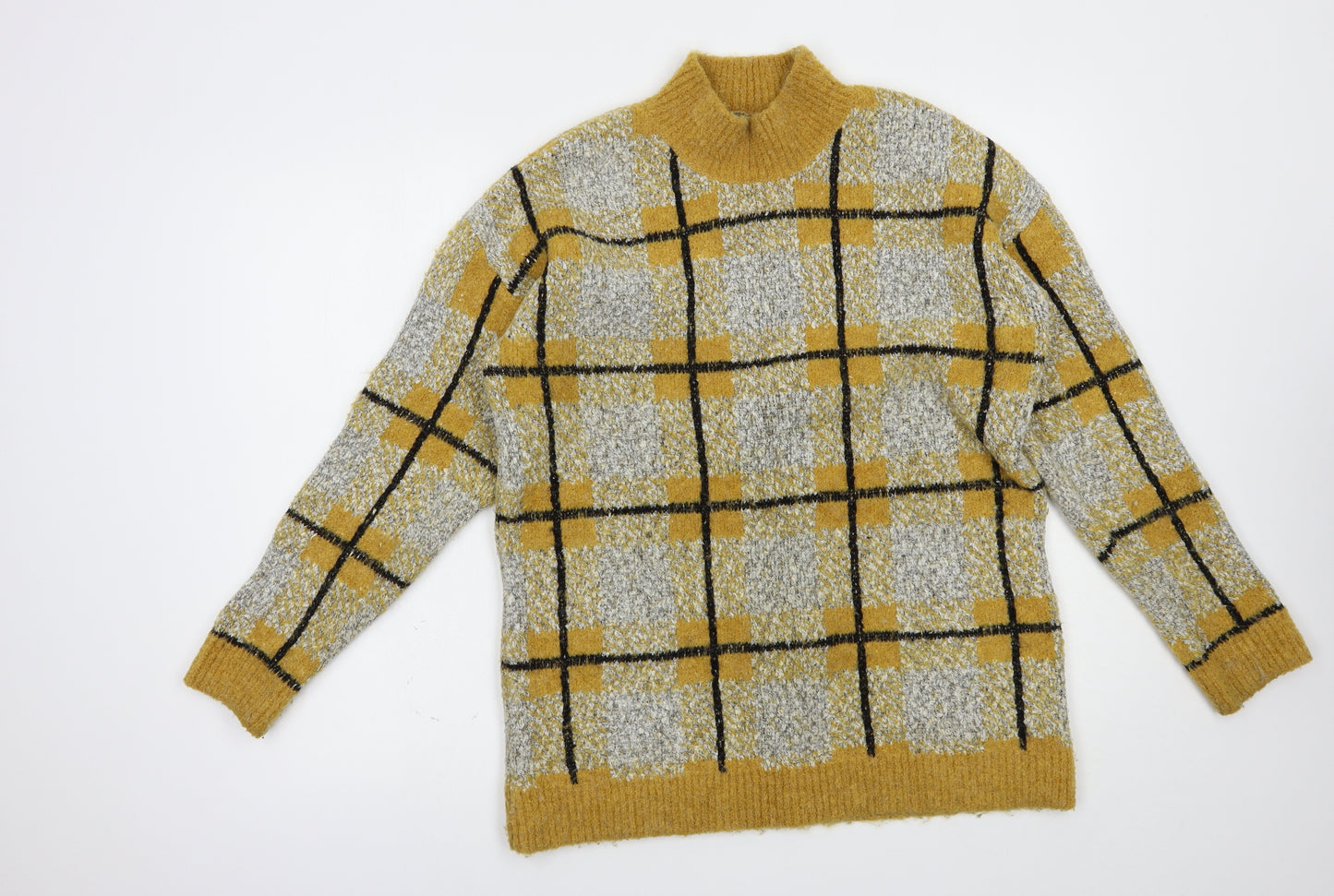 Papaya Womens Yellow Mock Neck Plaid Acrylic Pullover Jumper Size M