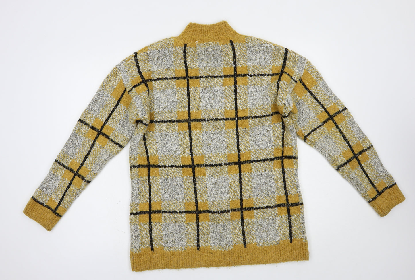 Papaya Womens Yellow Mock Neck Plaid Acrylic Pullover Jumper Size M
