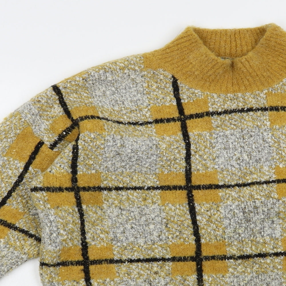 Papaya Womens Yellow Mock Neck Plaid Acrylic Pullover Jumper Size M