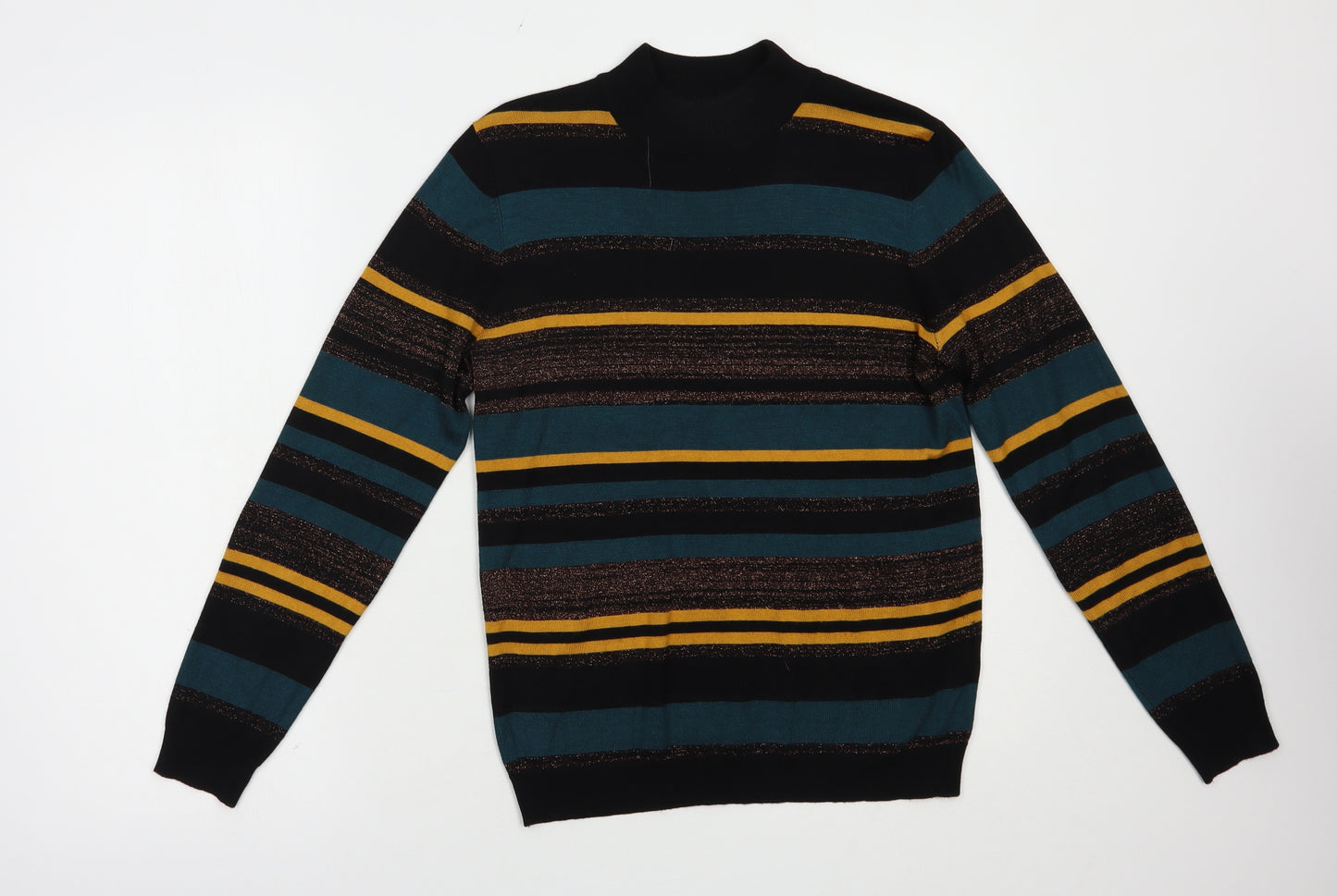 Papaya Womens Black Mock Neck Striped Viscose Pullover Jumper Size 12
