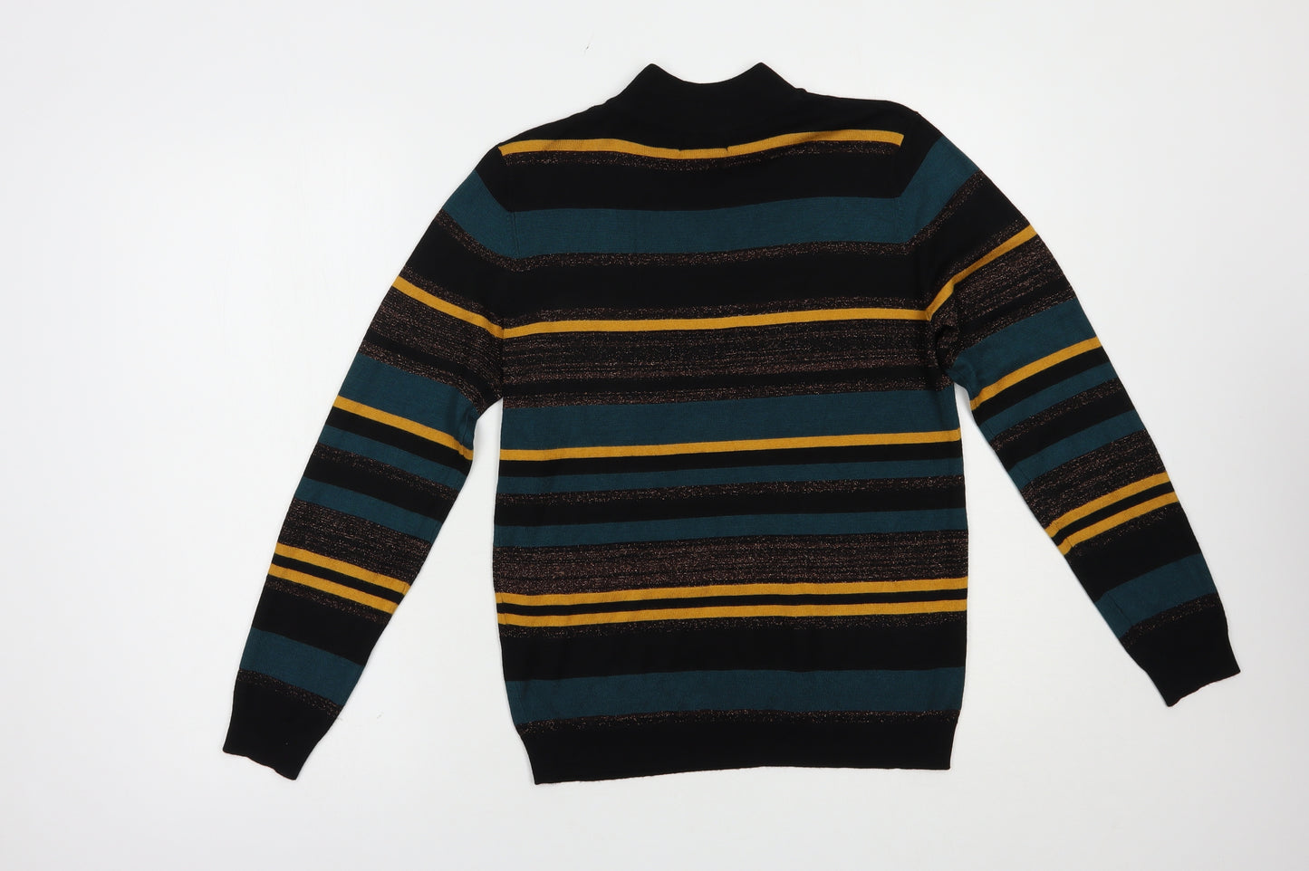 Papaya Womens Black Mock Neck Striped Viscose Pullover Jumper Size 12