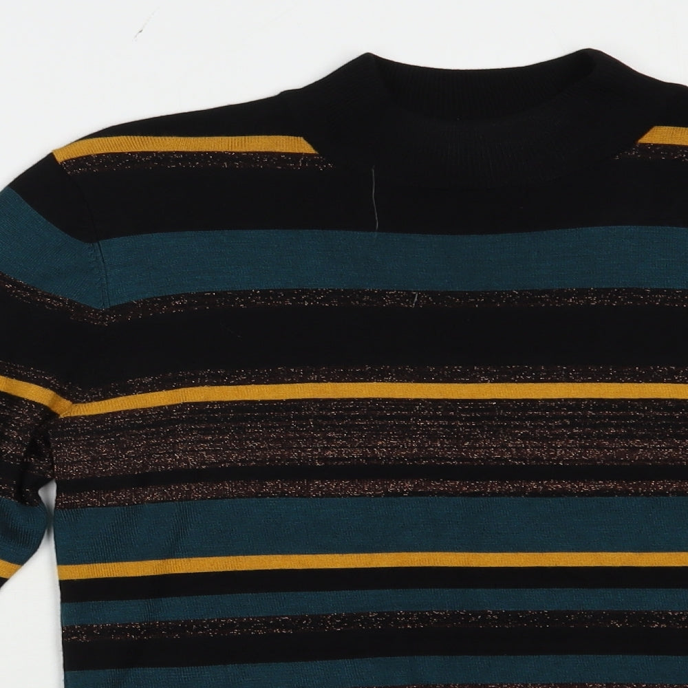 Papaya Womens Black Mock Neck Striped Viscose Pullover Jumper Size 12