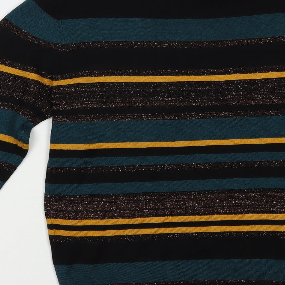 Papaya Womens Black Mock Neck Striped Viscose Pullover Jumper Size 12
