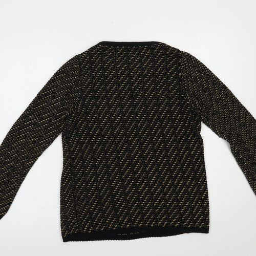 Marks and Spencer Womens Black Boat Neck Geometric Acrylic Pullover Jumper Size 10