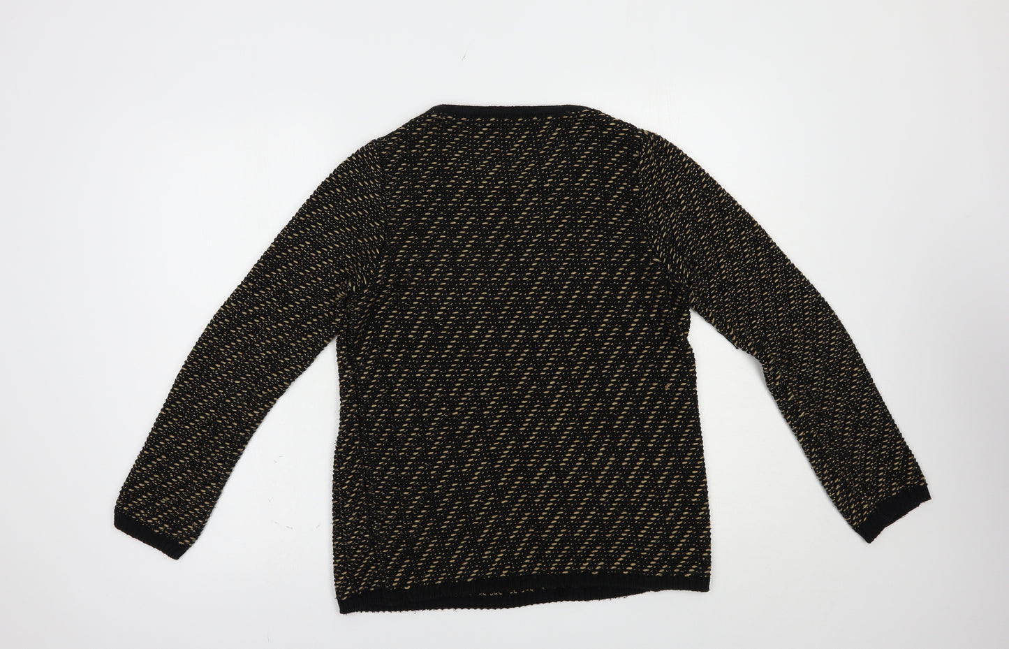 Marks and Spencer Womens Black Boat Neck Geometric Acrylic Pullover Jumper Size 10