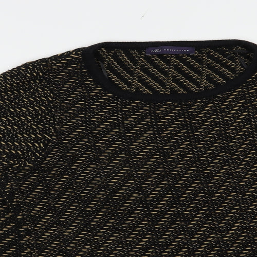 Marks and Spencer Womens Black Boat Neck Geometric Acrylic Pullover Jumper Size 10