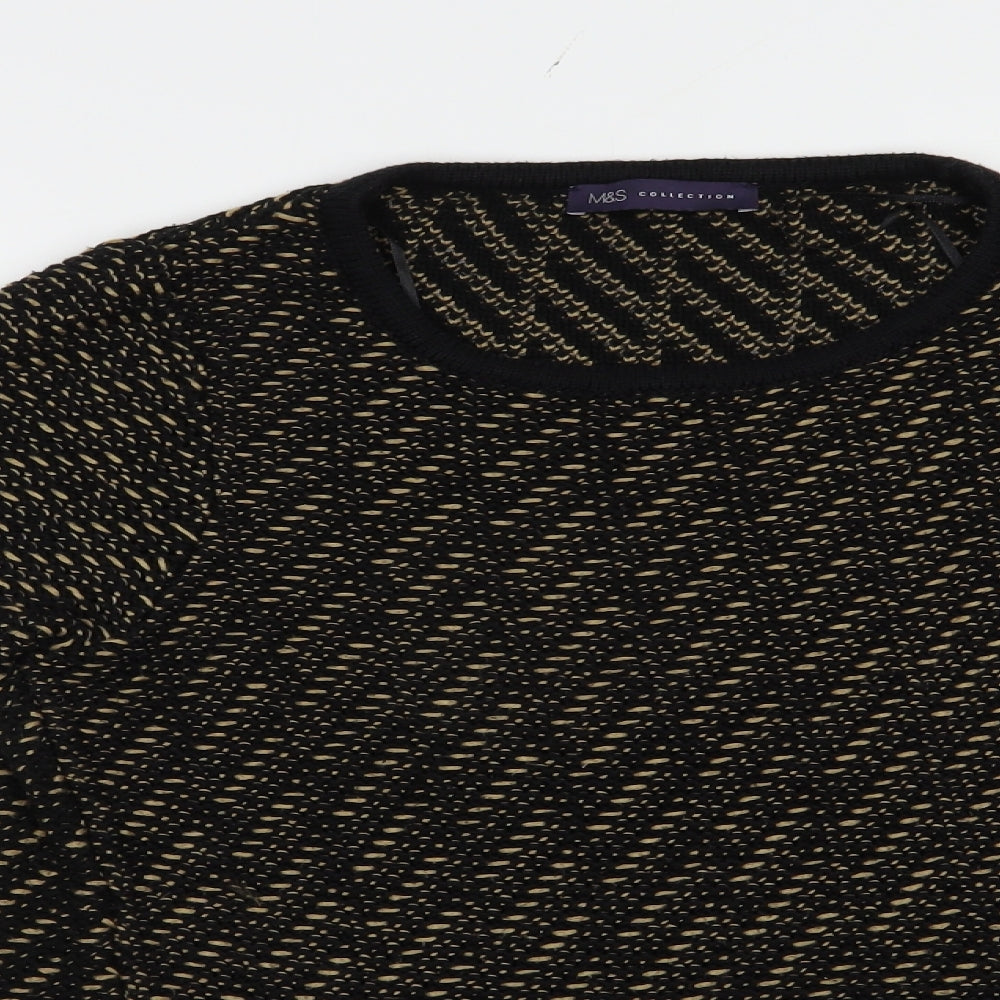 Marks and Spencer Womens Black Boat Neck Geometric Acrylic Pullover Jumper Size 10