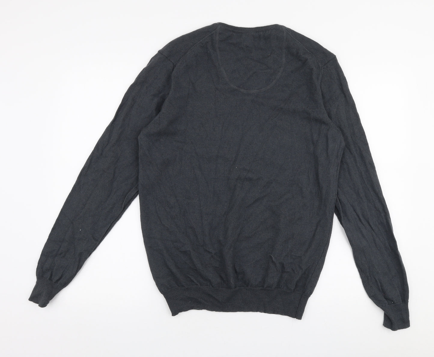 Samuel Windsor Mens Grey V-Neck  Cotton Pullover Jumper Size L