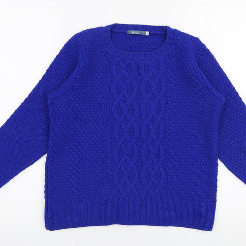 Evie Womens Blue Round Neck  Acrylic Pullover Jumper Size 8