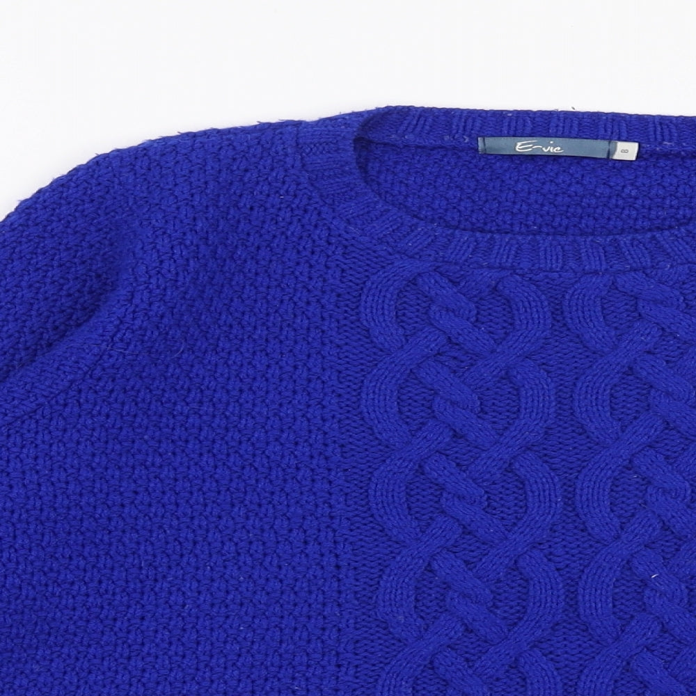 Evie Womens Blue Round Neck  Acrylic Pullover Jumper Size 8