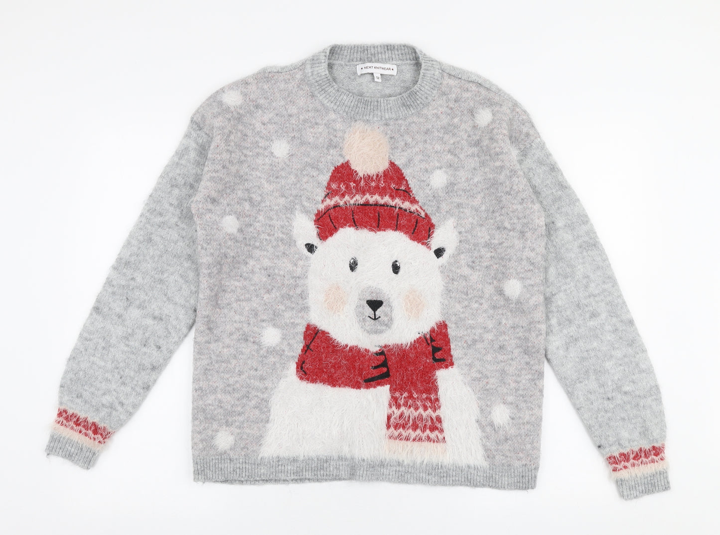 NEXT Womens Multicoloured Round Neck  Nylon Pullover Jumper Size 12   - Christmas Polar bear