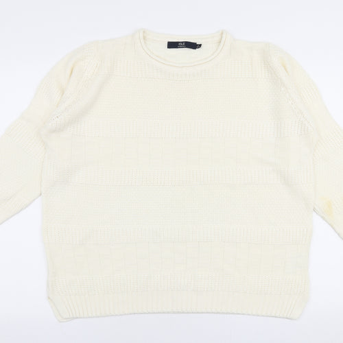 Isle Womens Ivory Round Neck  Acrylic Pullover Jumper Size L